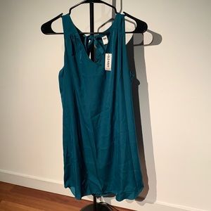Dark teal v-neck sleeveless silky dress - medium